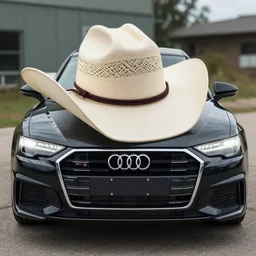 photgraph of an audi car with a cowboy hat