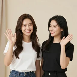a beautiful female and a beautiful woman and a beautiful lady waving at each other