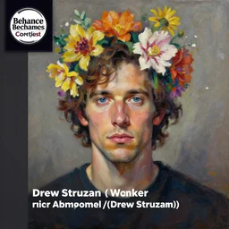 a painting of a man with flowers in his hair, a character portrait by drew struzan, behance contest winner, american scene painting, oil on canvas, matte drawing, studio portrait