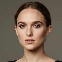 a portrait of natalie portman with rembrandt lighting,, single head, no double head,