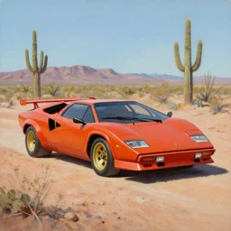 Lamborghini Countach in the Arizona desert, oil painting