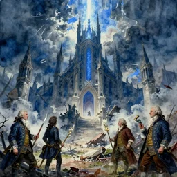 the destruction of the elven empire, blue light, blue tones. by henriette ronner - knip, by william henry hunt, by rembrandt, by joseph mallord william turner, by konstantin razumov, concept art, watercolor
