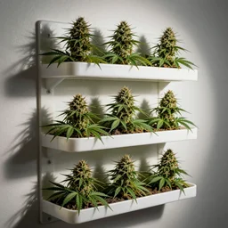 cannabis leaves on plastic post modern shelves somewhere in australia where cannabis is finally legal