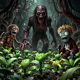 movie frame still from live action adaptation of plants versus zombies, directed by steven spielberg, 8 k, vhs glitch, ultra wide angle, high contrast, zenith view, greg rutkowski, intrincate, highly detailed, ilm, oscar winning photography, grain, dramatic lighting, greg nicotero, horrifying movie, nightmare fuel, horror movie