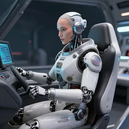 cybernetic space pilot wired into her cockpit, artstation render gdc 0.0000001