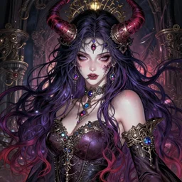 the portrait of chaotic evil fallen sensual colorful female necromancer overlord as absurdly beautiful, gorgeous, elegant, young idol, an ultrafine hyperdetailed illustration by kim jung gi, detailed faces, intricate linework, octopath traveler, final fantasy, unreal engine 5 highly rendered, global illumination, radiant light, highly detailed and intricate environment