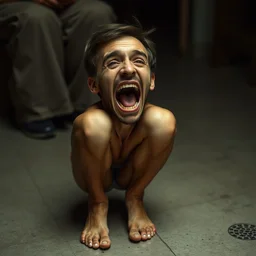 man with mouths in his legs