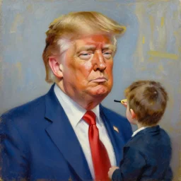 An impressionist oil painting of Donald Trump painting like a 5 years old