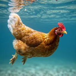 chicken swimming underwater