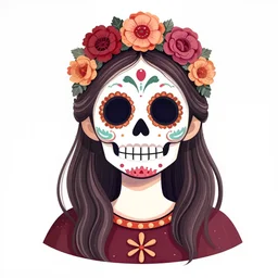 Illustration of a sugar skull day of the dead girl, art by L Birge Harrison