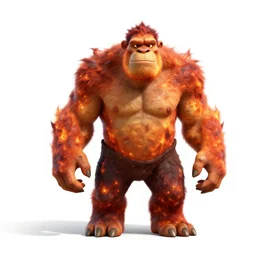 battle-worn fire giant, stylized pixar-style 3d render, full body, standing, isolated on a pure white background, centered, whole figure in frame, sharp focus, studio lighting