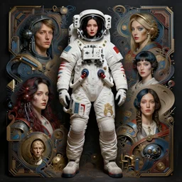 hyperrealistic portrait of a woman astronaut, full body portrait, well lit, intricate abstract. gucci style, cyberpunk, intricate artwork, by tooth wu, wlop, in the style of jin kagetsu, by ruan jia and artgerm and range murata and wlop and ross tran and william - adolphe bouguereau and beeple. key art. fantasy illustration. award winning, artstation, intricate details, realistic, hyperdetailed, 8 k resolution.