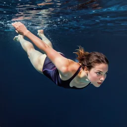portrait of a young woman swimming in space, giuseppe riccobaldi,, detailed, perspective composition, victo ngai, ( ( karolis strautniekas ) ), shaded, matte print, high contrast, gradients, dynamic pose, vivid, paula scher