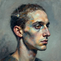 the mind of man in a surrealist, jim warren style