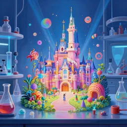 photo of laboratory bioillumination ray tracing hdr in matte painting whimsical fairy wonderland vibrant colors candyland wonderland gouache swirls detailed by beatrix potter daniela uhlig and jamie hewlett : 1 median photoshop face filter : 2 0