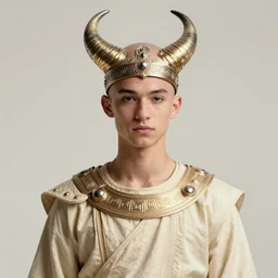young bald jaden smith as ancient libu warrior, ecru cloth, horn headdress, intricate, elegant, highly detailed, digital painting, artstation, concept art, smooth, sharp focus, illustration, orientalism, bouguereau, rutkowski, mucha