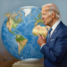 joe biden as demiurge creating 1 9 5 0 s world, painting by william blake and jon mcnauhgton