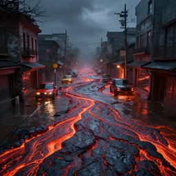streets flooded with lava, octane render, digital art, artstation