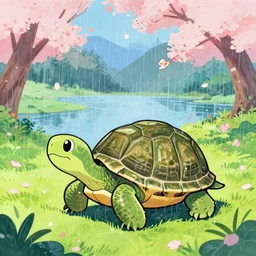 a turtle in a garden, woodcut, kuvshinov • chill • snatti89• guweiz • aenami • sylar113 • lofi • lofi • arsenixc• seerlight • anime scenery • anime rain • akihabara• asabinart • lofi wallpaper • japanese wallpaper, cheeryblossom