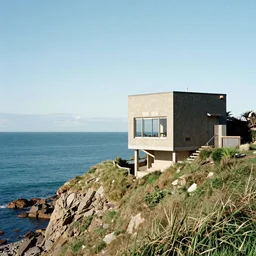 big brutalist house on coastal of cliff overlooking a magnificient bay, photo award winning, wildlife photographer of the year, phm grant, by lewis hine, by michael kenna, 8 k, photo film
