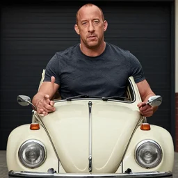vin diesel holds over its head on its two hands volkswagen beatle