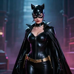 epic professional digital art of Lindsay Mann as Catwoman, best on artstation, cgsociety, wlop, cosmic, epic, stunning, gorgeous, much detail, much wow