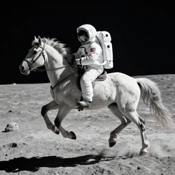 running astronaugt with a horse on his back on the moon photo,