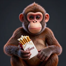 monkey holding a pack of marlboros, dramatic 3d render, artstation
