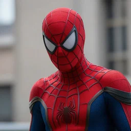 Peter Parker with his mask pulled halfway up