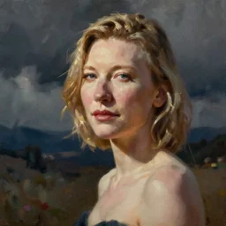 realistic oil painting of cate blanchett