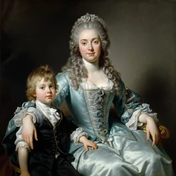 a rococo and neoclassical clear portrait of a beautiful and young french princess sitting down with her son made in 1 7 7 4 by anton raphael mengs, oil on canvas, 1 7 7 0 s, highly detailed, beautiful face, symmetry