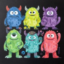 beautiful graffiti monsters on black background paper