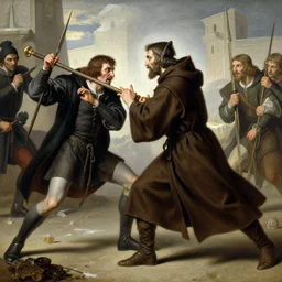 a franciscan monk fighting vampires in the 1 6 th century, romanticism, renaissance, greg rutkowski, sargent and leyendecker, photorealistic, hyper detailed, action