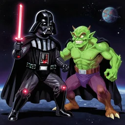 darth vader fighting green goblin in space