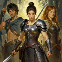 a beautiful and strong female warrior by Ross Tran and  Jules Bastien-Lepage and Laura Sava