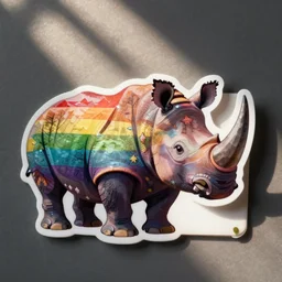 die cut sticker of rainbow rhino