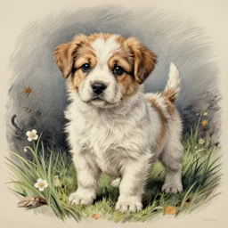 Louis Icart, an old elaborate colored drawing of a puppy ghost by Louis Icart, highly detailed, masterpiece