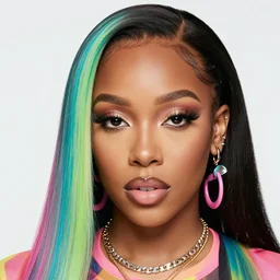 detailed portrait of doja cat, amala dlamini in rave color scheme