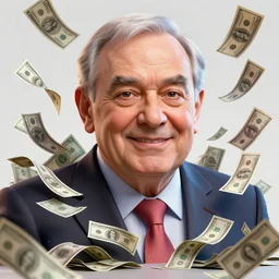 colourful caricature - 3 d vfx art - portrait of a george soros with money all around hime, art style by james jean & hsiao - ron cheng, character concept art, unreal engine render, digital illustration, sharp, intricate detail, volumetric light, ray tracing, soft light, symmetric, pinterest, artstation, behance,
