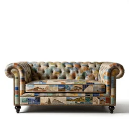 mosaic chesterfield sofa, photorealistic, isolated on a pure white background, centered, entire object in frame, sharp focus, soft studio lighting