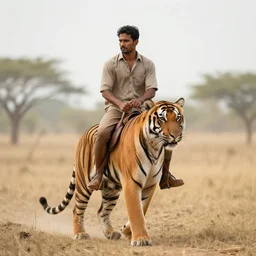 a man riding a tiger