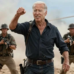 clear photograph of joe biden as rambo, movie scene, photorealistic, highly detailed, action packed