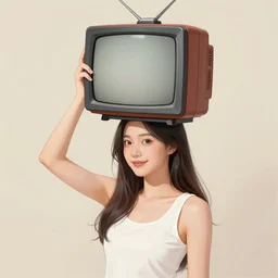 color sketch of a woman wearing a TV over her head, trending on artstation