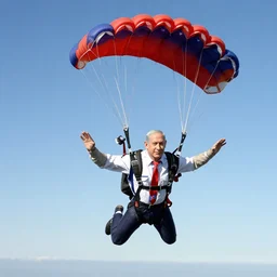 benjamin netanyahu skydiving, plane and parachute in background, by norman rockwell, highly detailed