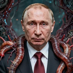 vladimir putin became bloody ugly worm abomination, photo - realistic, color image, 2 k, highly detailed, bodyhorror, occult art