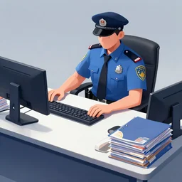 a concept art illustration of the ( ( ( ( cyberpunk ) ) ) ) police detective's desk by josan gonzalez ; with stacks of folders and files and the wall of crime connections and post - it notes ( ( ( crimescene photos, cases and notes ) ) ), in the anime series ergo proxy, artstation