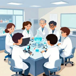 cartoon of lab science students at internship
