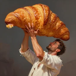 clothed ripped tunisian man lifting the heaviest croissant, high detail, elegant, digital painting, cinematic lighting, vibrant, intricate, textured skin, highly detailed, artstation, sharp, focus, hdr, unreal engine 5, breathtaking, illustration, anna dittmann, ilya kuvshinov, nikolay makovsky