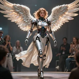 a stunning ultra detailed fantasy fine art full body dynamic portrait photo of a engaging woman with mech armor from ex machina movie dressed as an angel with glowing wings, by artgerm, karol bak and lisa holloway photography, full body shot, deep depth of field, percyberpunk, soft lighting, artstation,