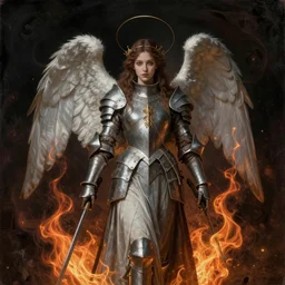 Angel knight gothic girl. By Rembrandt painting (1667), fractal flame*10, highly detailded